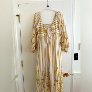 BEAUTIFUL ANTHROPOLOGIE YELLOW AND CREAM MAXI DRESS - Size M